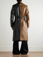 Marni - Double-Breasted Belted Two-Tone Croc-Effect Leather Coat - Black