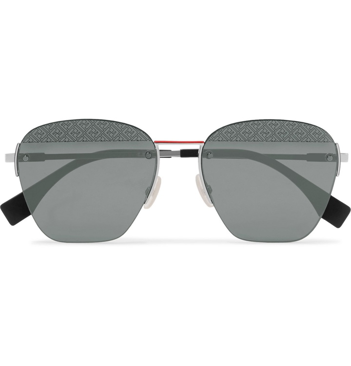 Photo: Fendi - Aviator-Style Logo-Print Silver-Tone Sunglasses - Silver