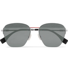 Fendi - Aviator-Style Logo-Print Silver-Tone Sunglasses - Silver