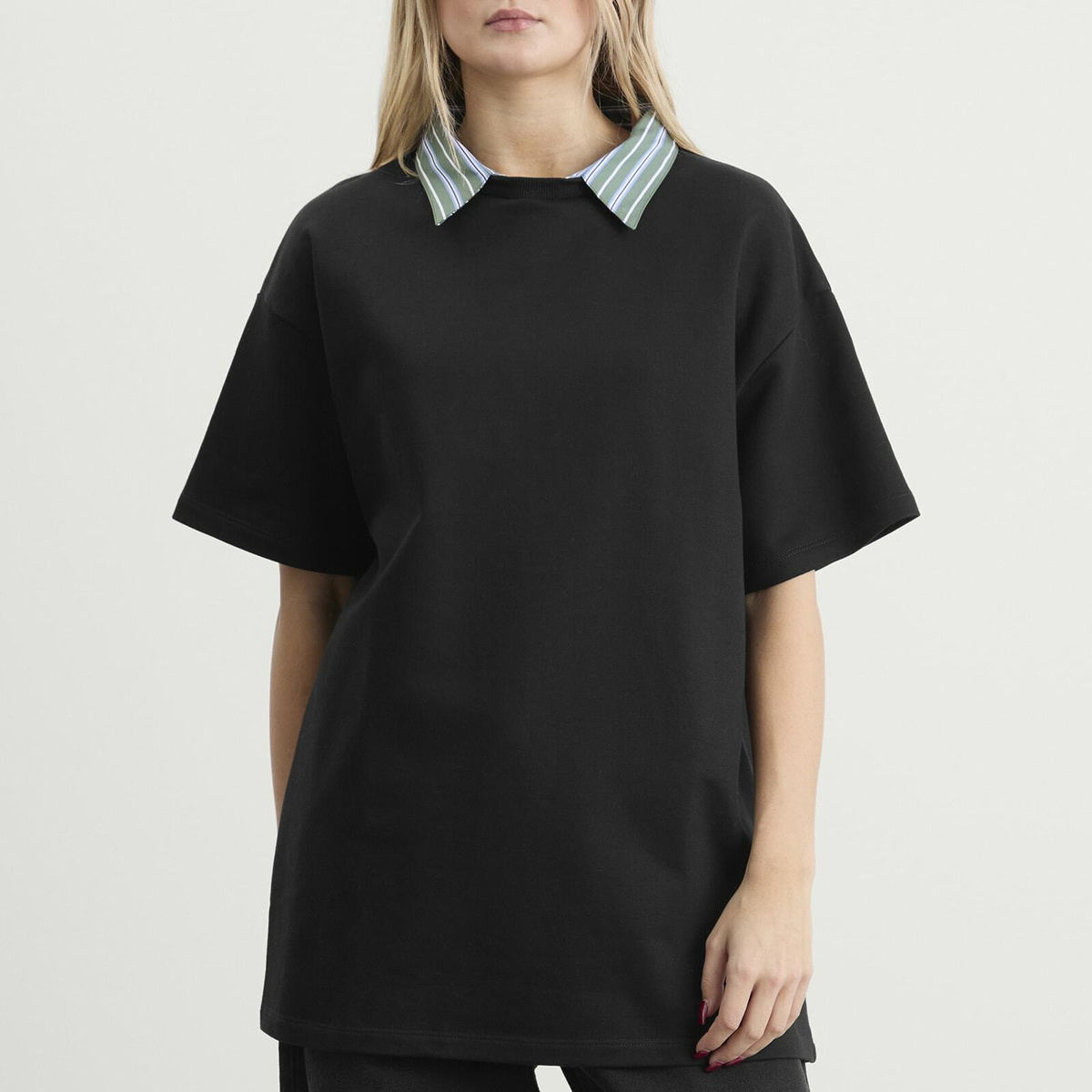 Hommegirls Women's T-Shirt Dress in Black/Green Stripe