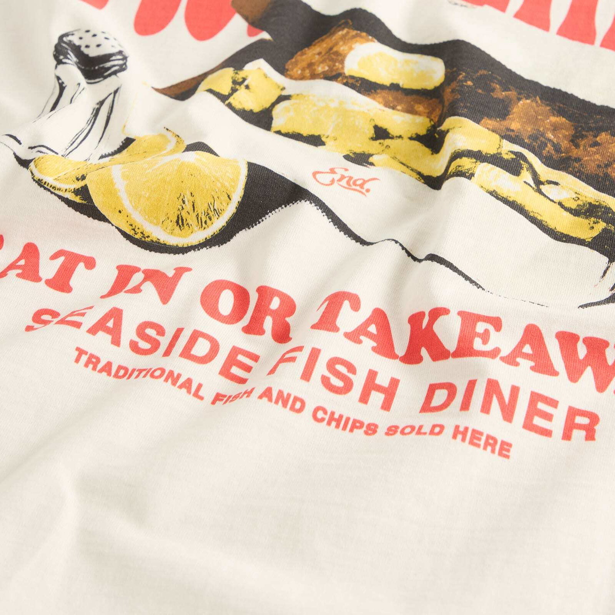 END. Coastal Fish Bar Eat In T-Shirt in Ecru