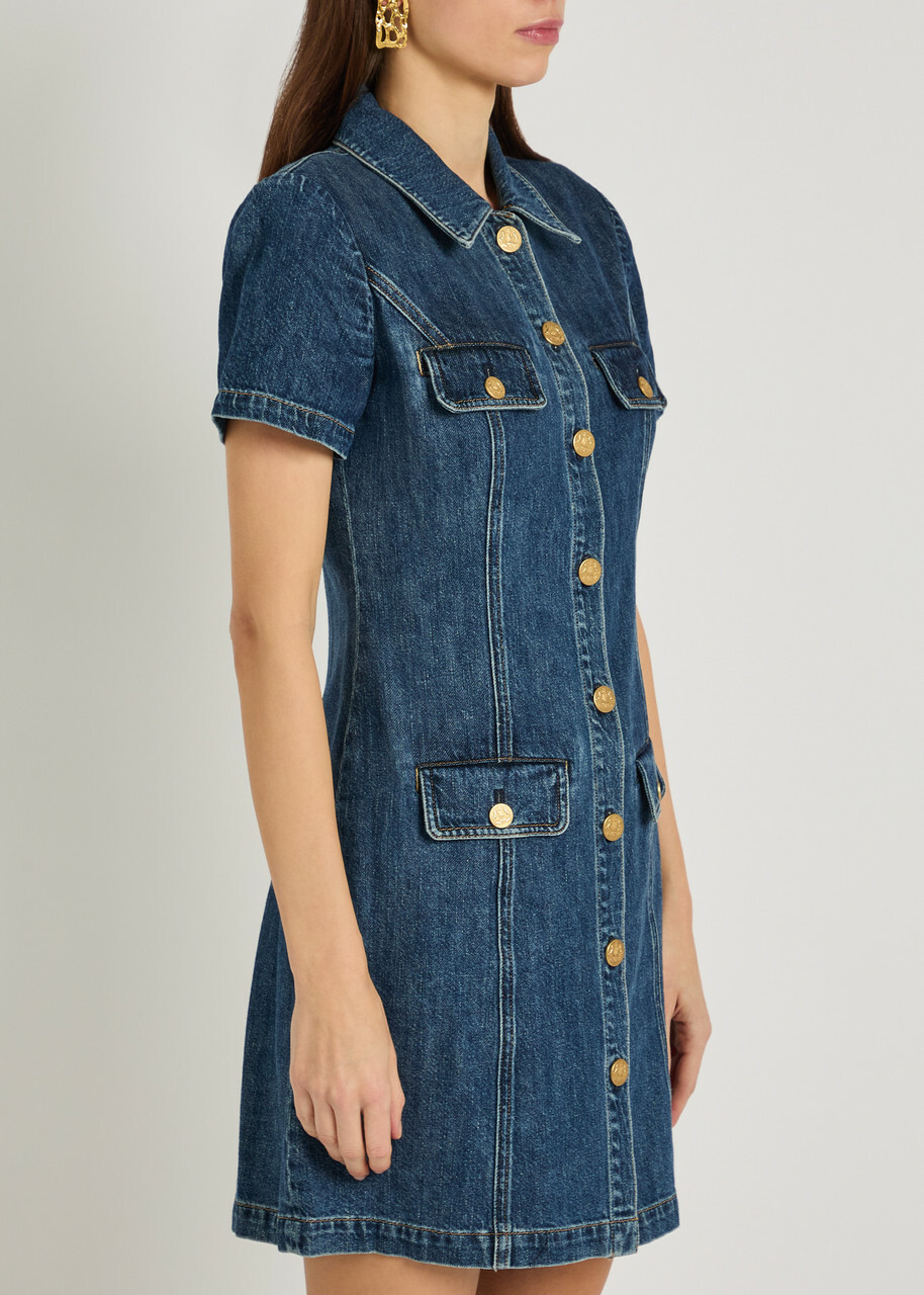 Alice + Olivia Jamie Collared Denim Mini Shirt Dress