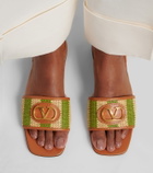 Valentino Garavani VLogo leather-trimmed raffia slides