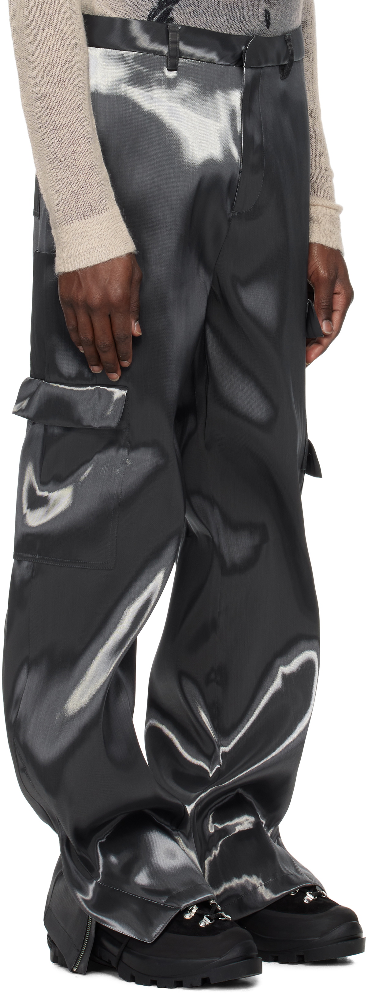 HELIOT EMIL Gray Liquid Metal Cargo Pants