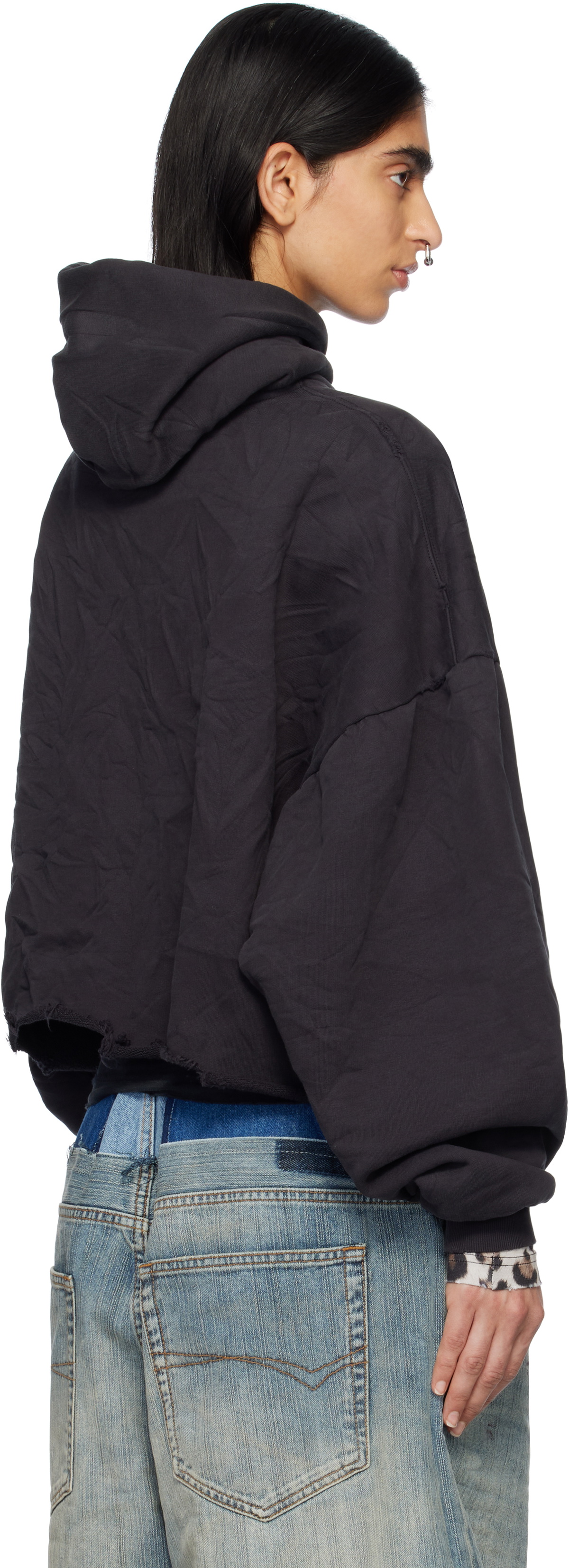 Balenciaga Black Loop Sports Icon Cropped Hoodie