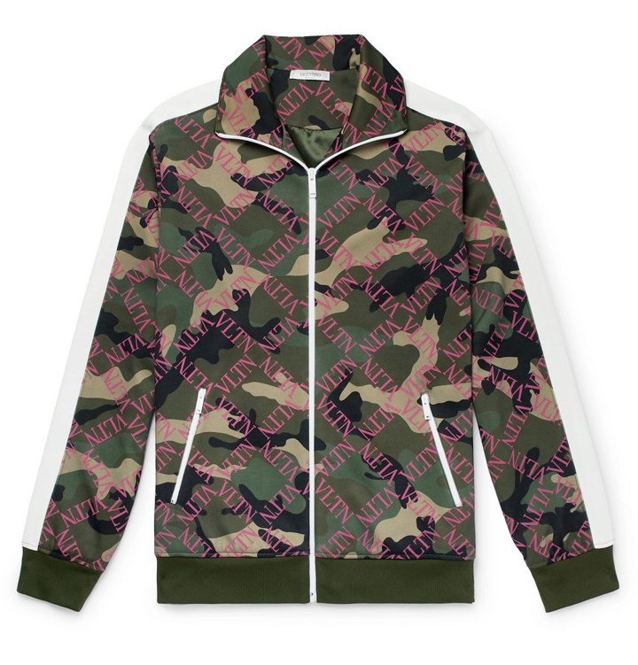 Photo: Valentino - Slim-Fit Logo and Camouflage-Print Satin-Jersey Track Jacket - Green