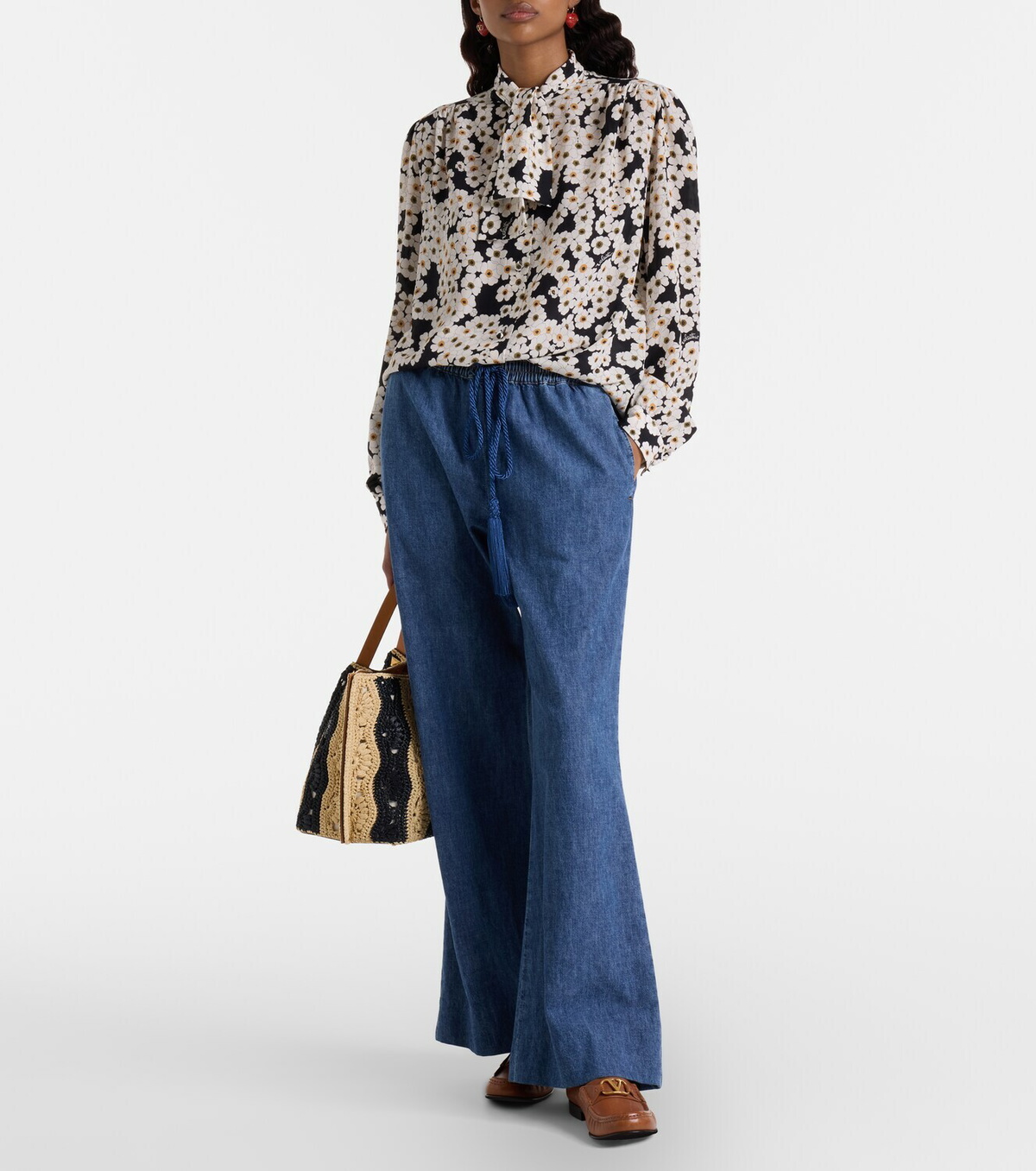 Valentino Cotton chambray wide-leg pants