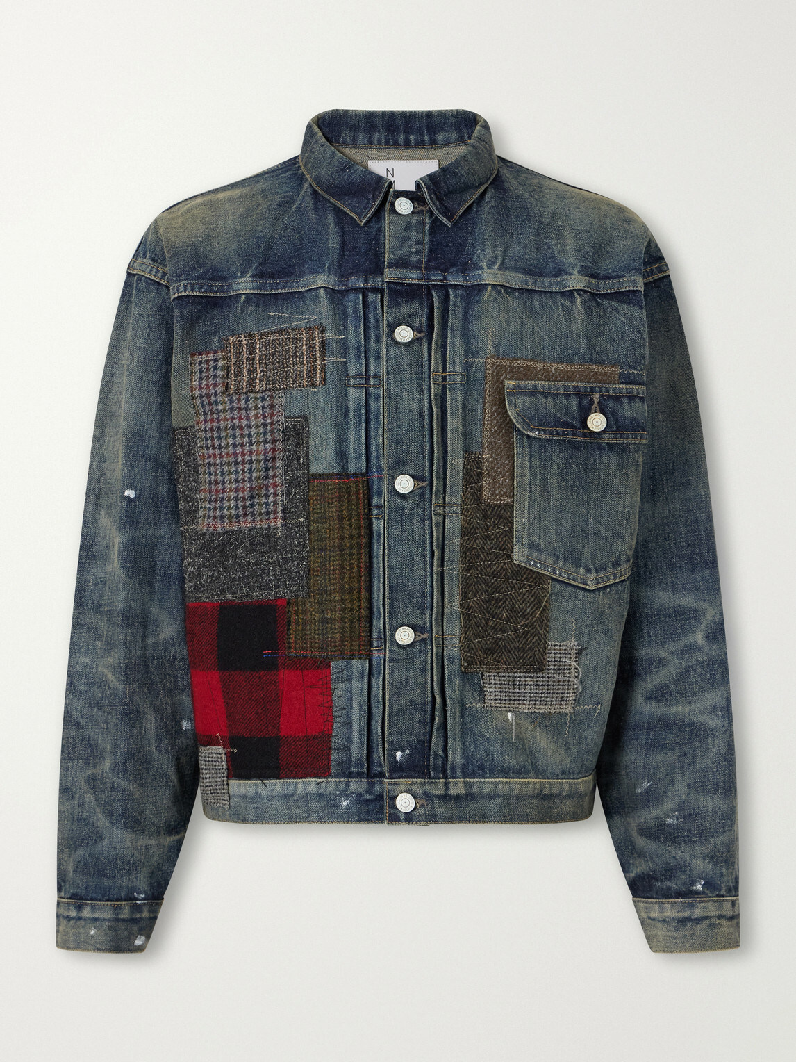 Junya Watanabe - Patchwork Distressed Paint-Splattered Denim Jacket - Blue