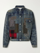Junya Watanabe - Patchwork Distressed Paint-Splattered Denim Jacket - Blue