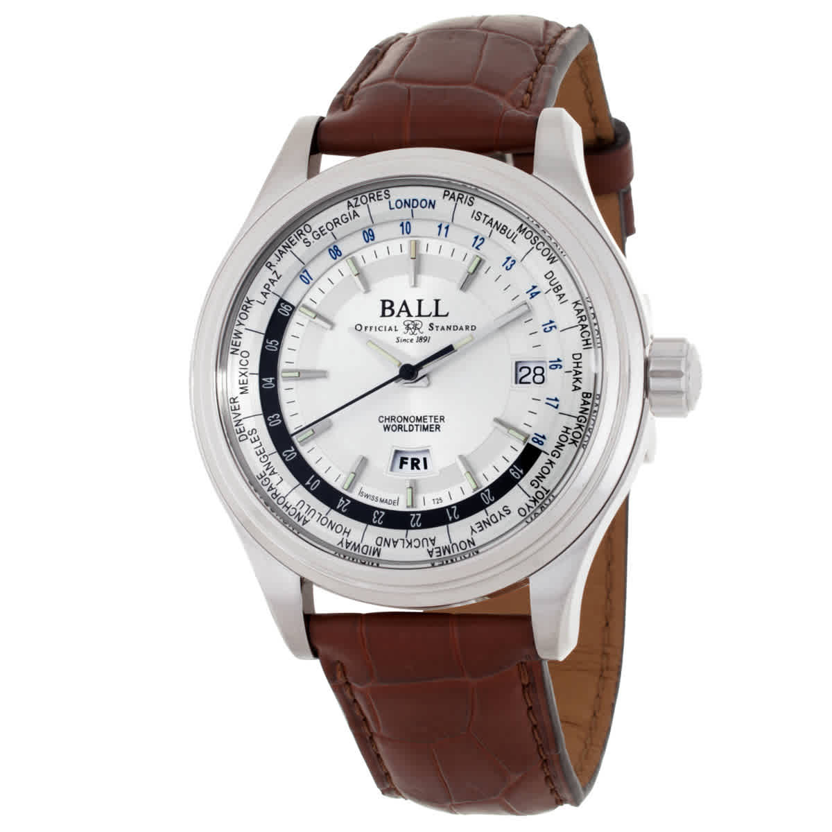 Ball Trainmaster World Time GMT Automatic White Dial Mens Watch GM2020D-L1CJ-SL