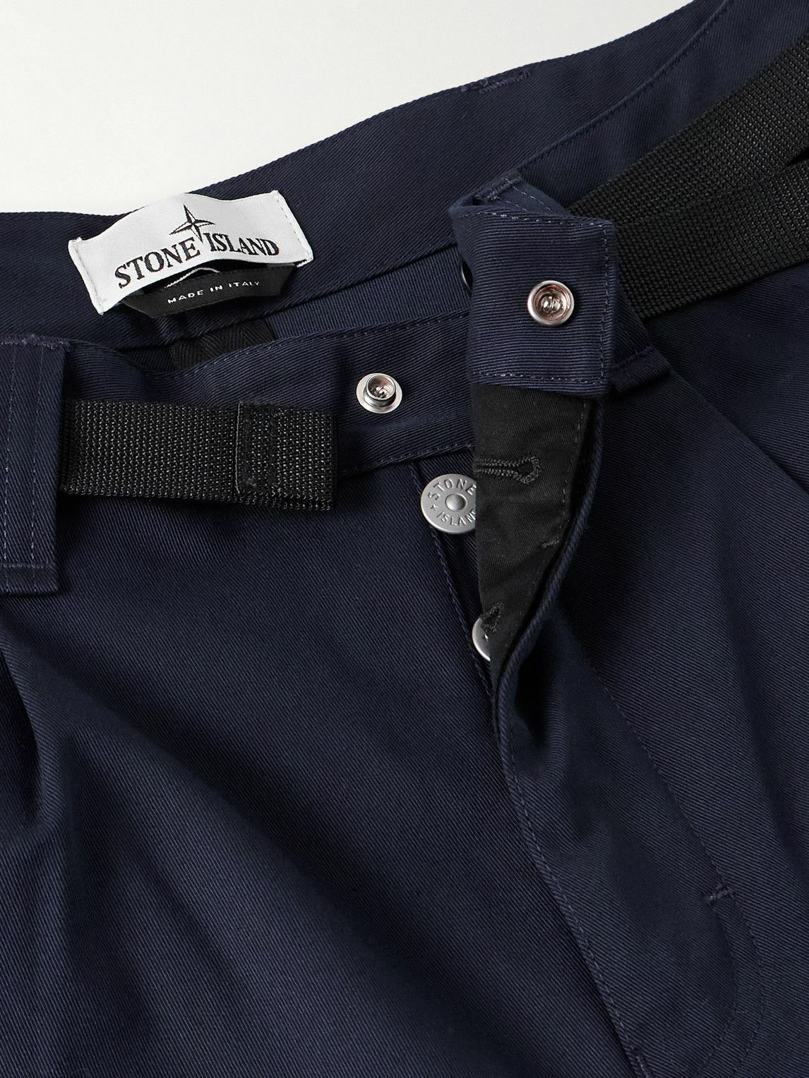 Stone Island - Marina Wide-Leg Belted Pleated Cotton-Blend Gabardine Trousers - Blue