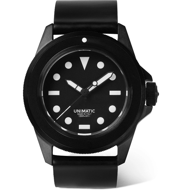 Photo: UNIMATIC - Limited Edition Stainless Steel and Leather Watch - Black