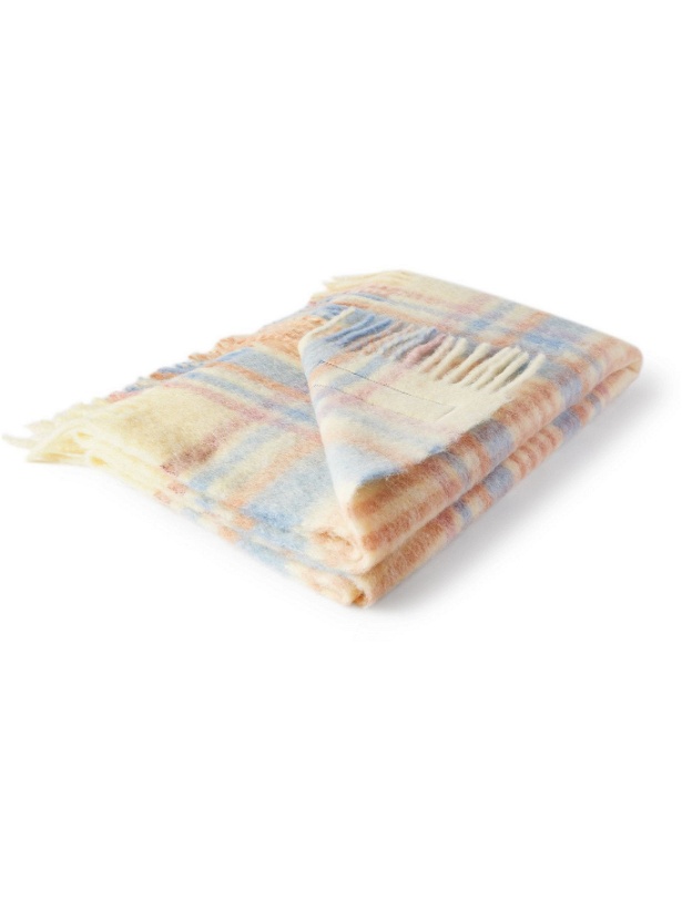 Photo: Acne Studios - Vally Fringed Logo-Appliquéd Checked Knitted Blanket