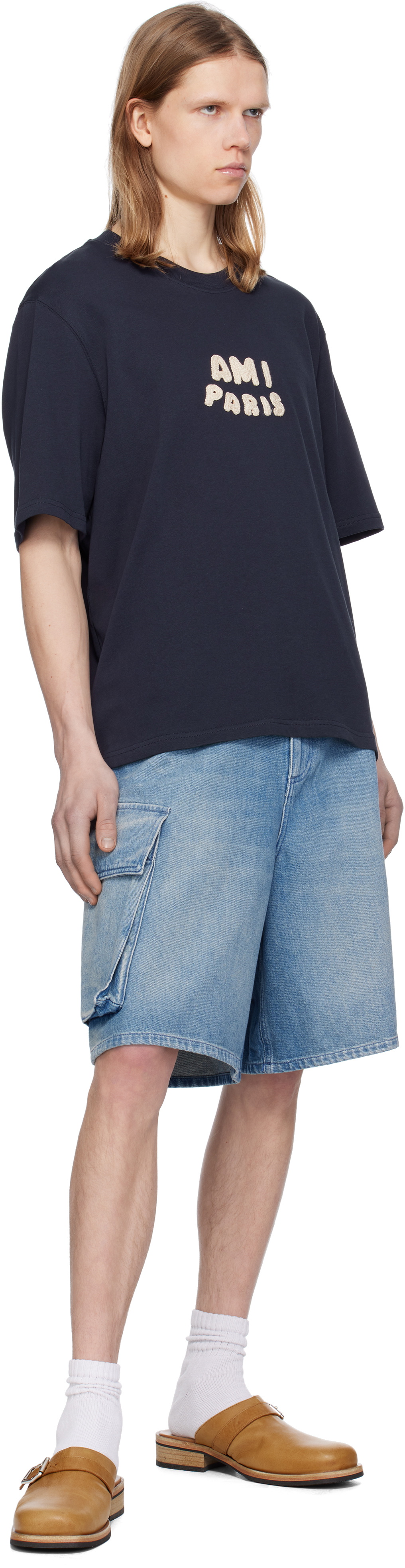 AMI Paris Navy Cotton 'Ami Paris' Patch T-shirt AMI