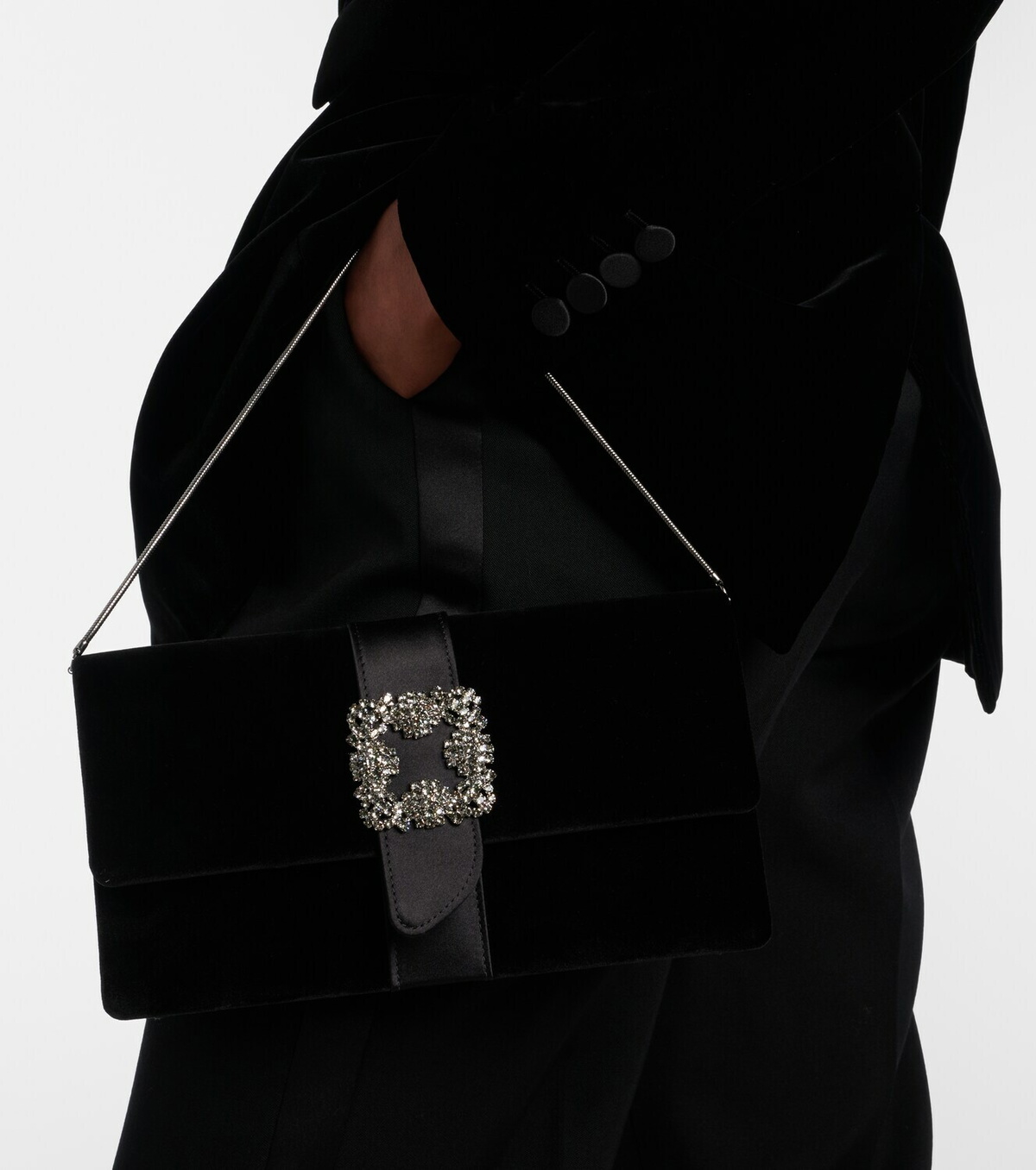 Manolo Blahnik Capri embellished velvet clutch