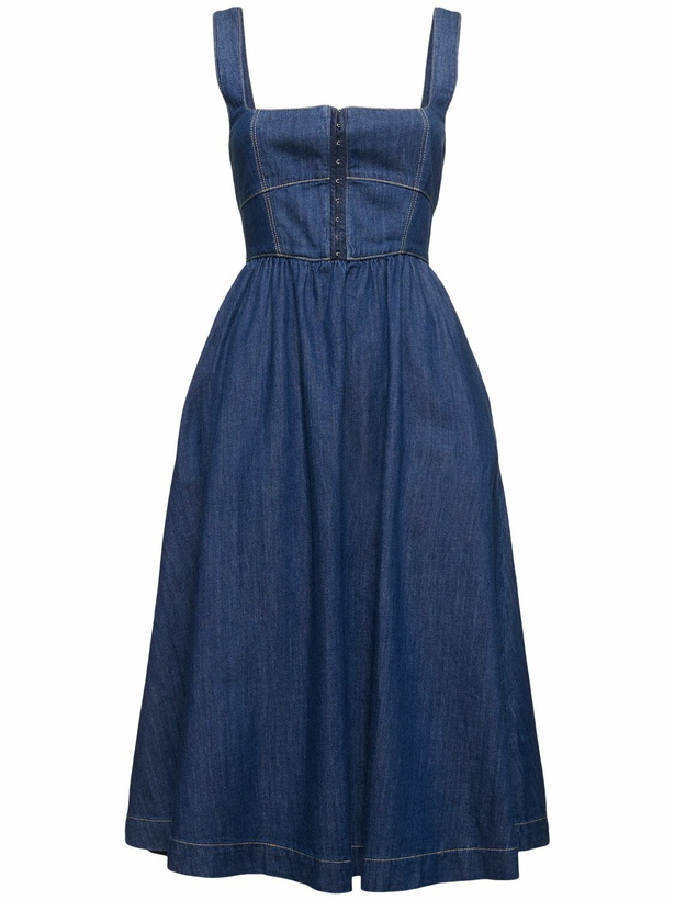 Photo: REFORMATION Tagliatelle Denim Bustier Midi Dress