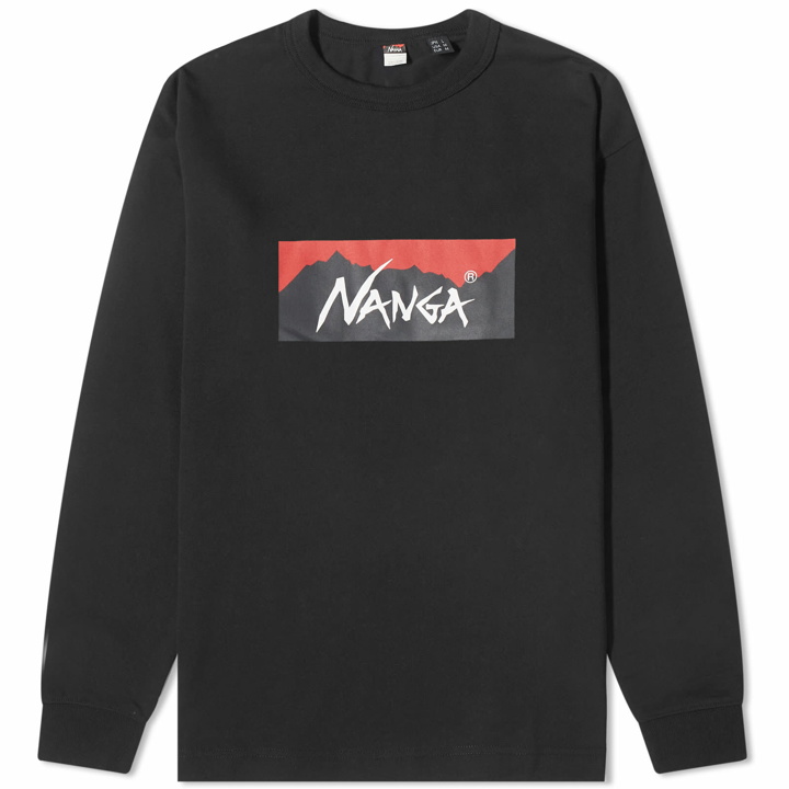 Photo: Nanga Men's Long Sleeve Eco Hybrid Box Logo T-Shirt in Black