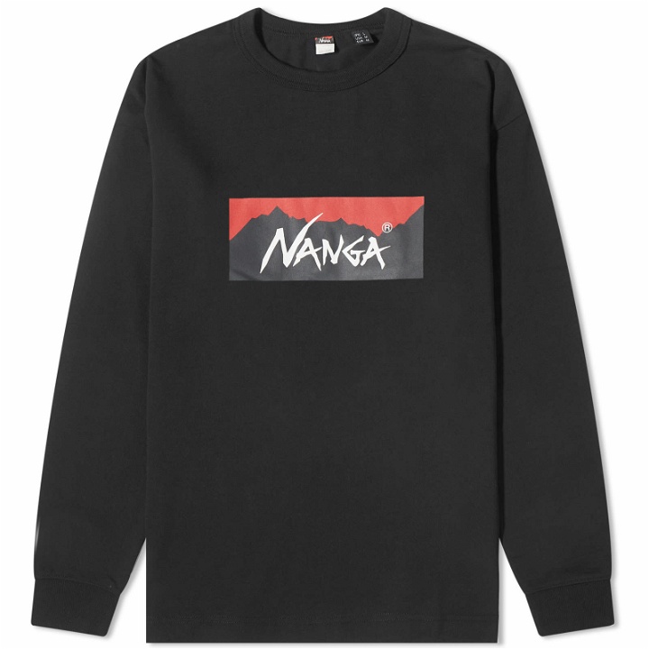 Photo: Nanga Men's Long Sleeve Eco Hybrid Box Logo T-Shirt in Black