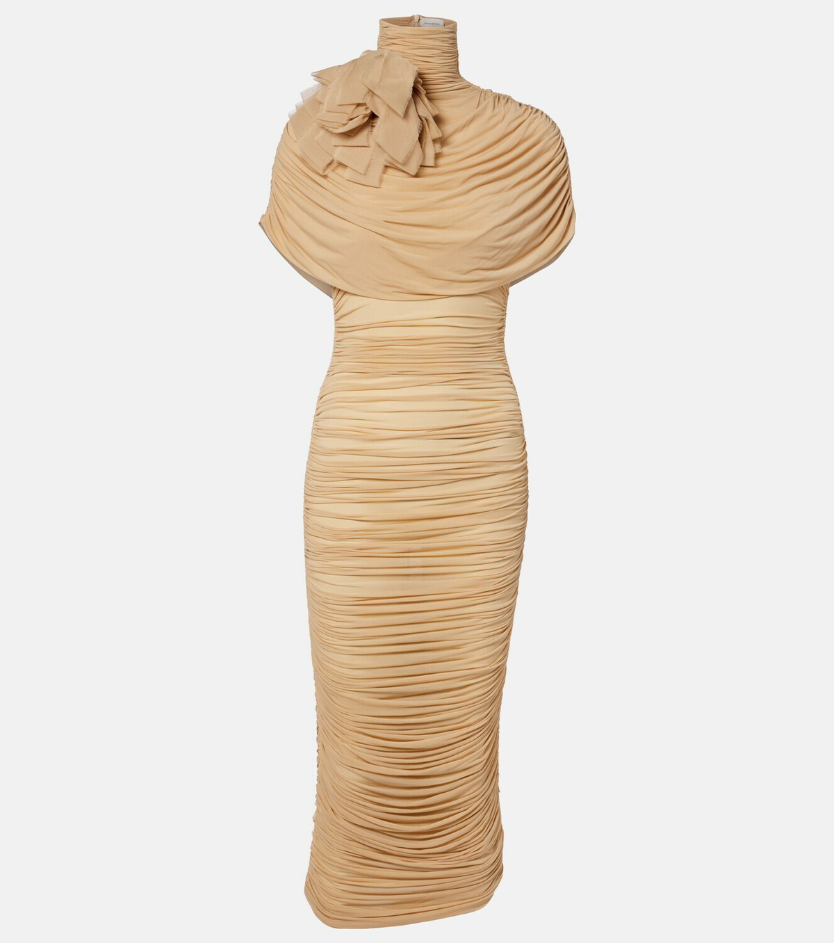 Magda Butrym Floral-appliqué ruched caped jersey midi dress