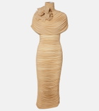 Magda Butrym Floral-appliqué ruched caped jersey midi dress
