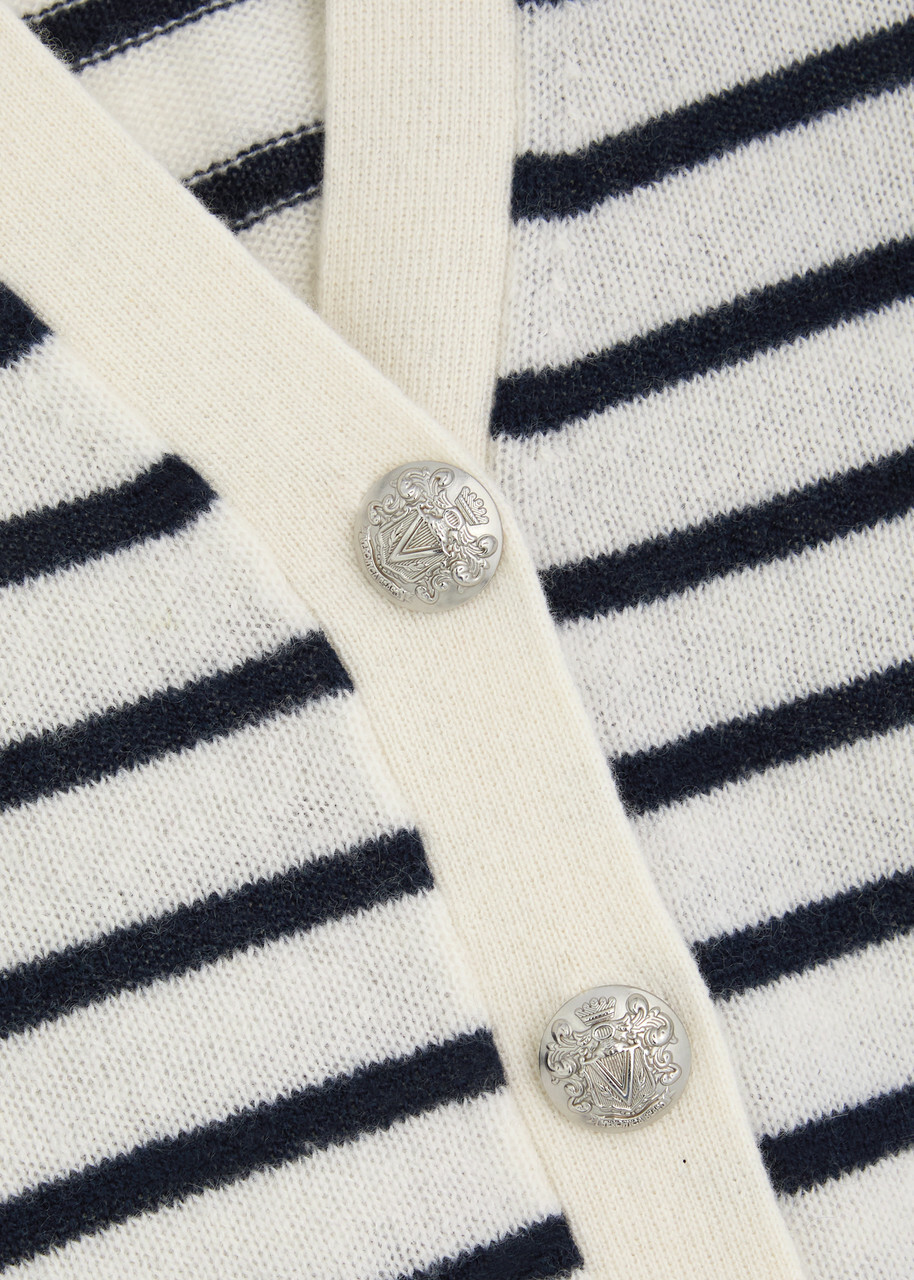 Veronica Beard Solene Striped Cashmere Cardigan Cream