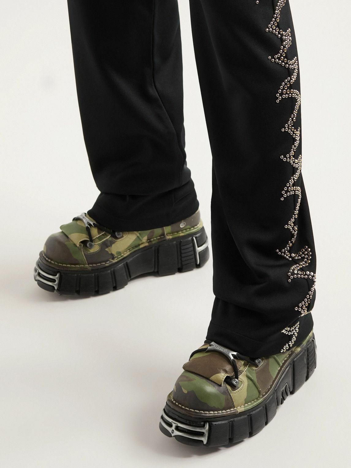 VETEMENTS - New Rock Embellished Camouflage-Print Leather Platform Sneakers  - Green Vetements