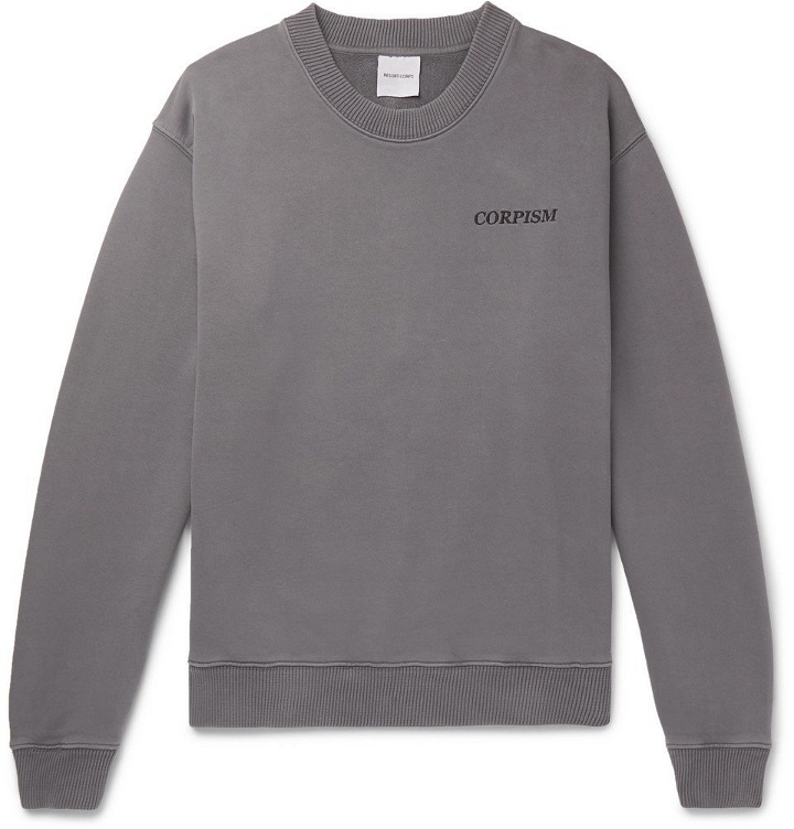 Photo: Resort Corps - Embroidered Printed Loopback Cotton-Jersey Sweatshirt - Gray