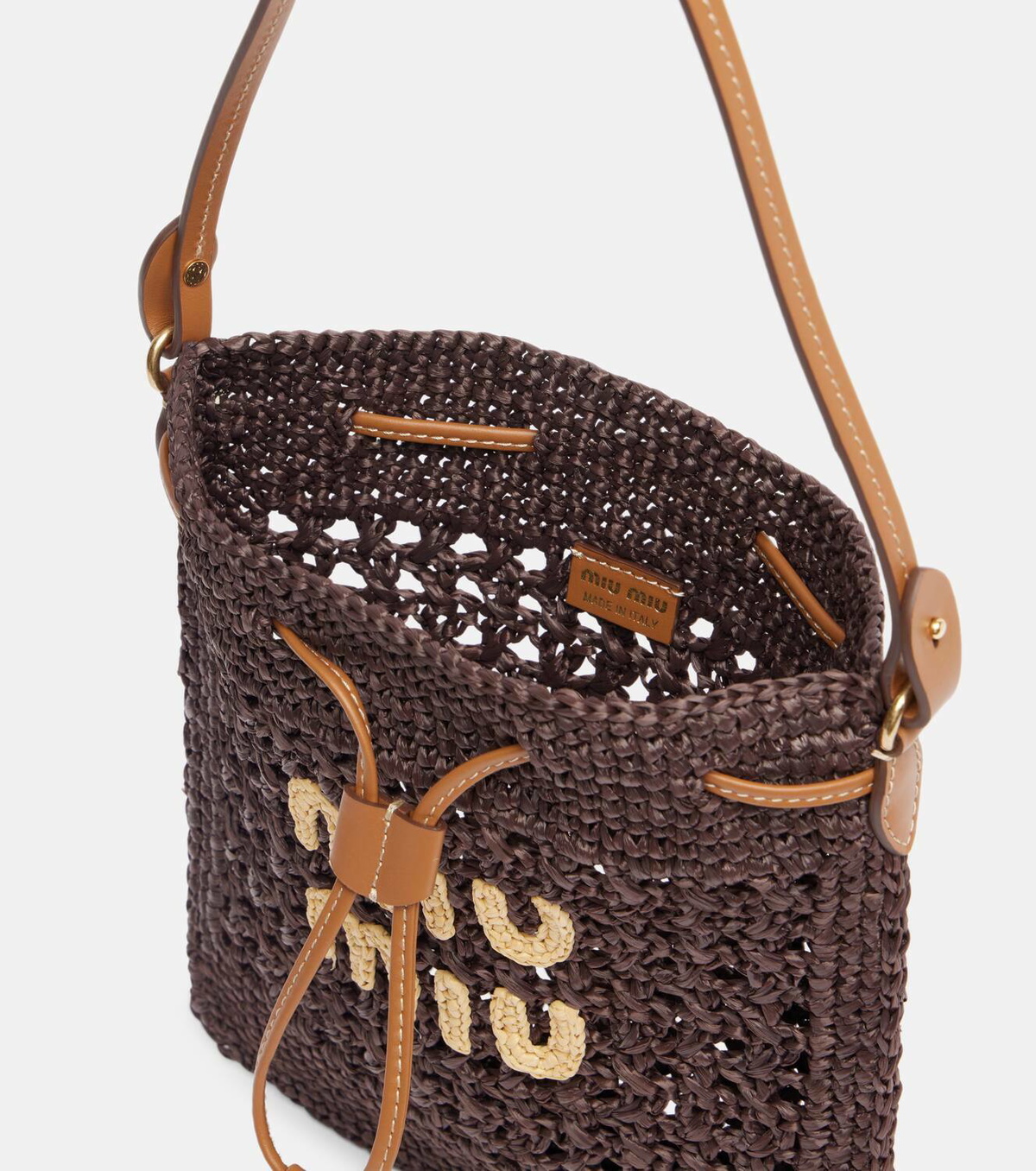 【MIU MIU】RAFFIA BUCKET BAG Miu Miu Logo raffia-effect bucket bag Miu Miu