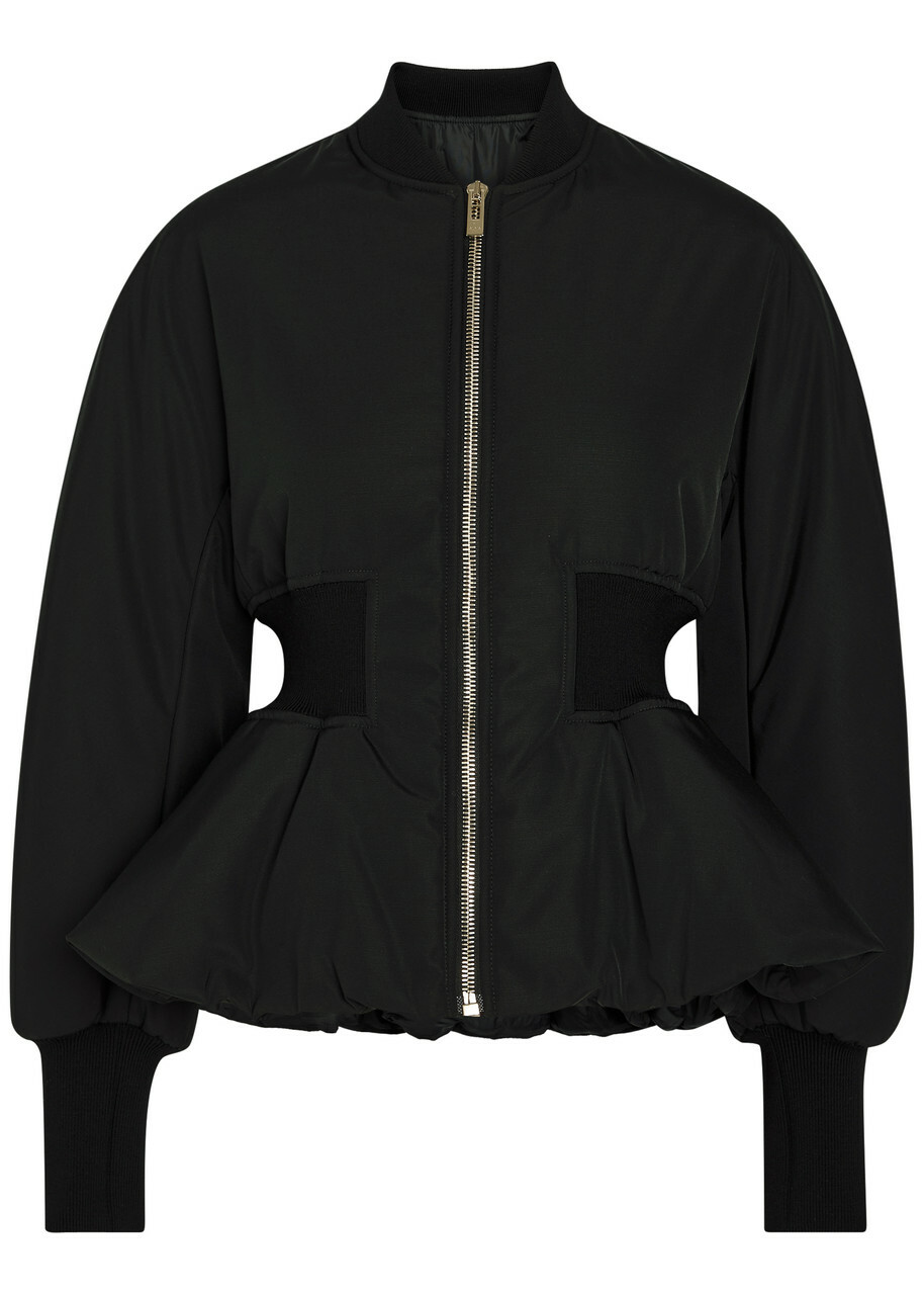 Alaïa Padded Peplum-hem Woven Bomber Jacket Black