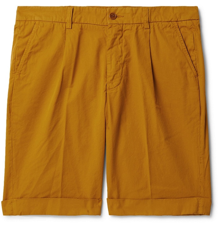 Photo: Aspesi - Slim-Fit Pleated Cotton-Twill Chino Shorts - Yellow