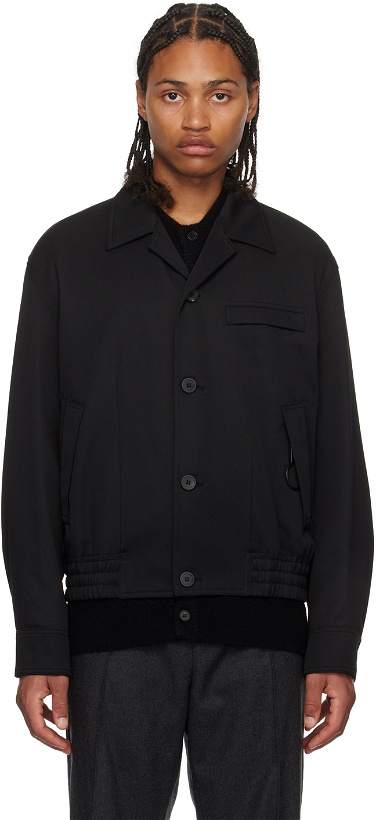 Photo: Solid Homme Black Open Spread Collar Jacket