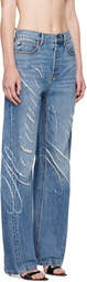 Alexander Wang Blue Laser-Distressed Logo Jeans