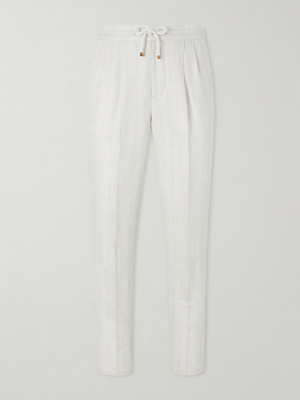 Brunello Cucinelli - Straight-Leg Pinstriped Pleated Linen Trousers - White