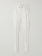 Brunello Cucinelli - Straight-Leg Pinstriped Pleated Linen Trousers - White