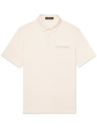 ERMENEGILDO ZEGNA - Slim-Fit Leather-Trimmed Cotton-Piqué Polo Shirt - Neutrals