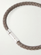 TOM FORD - Logo-Engraved Silver-Tone and Woven Leather Bracelet - Gray