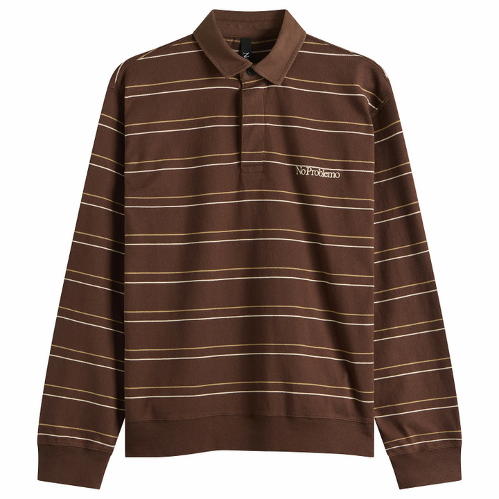 Photo: No Problemo Striped LS Rugby Shirt in Brown