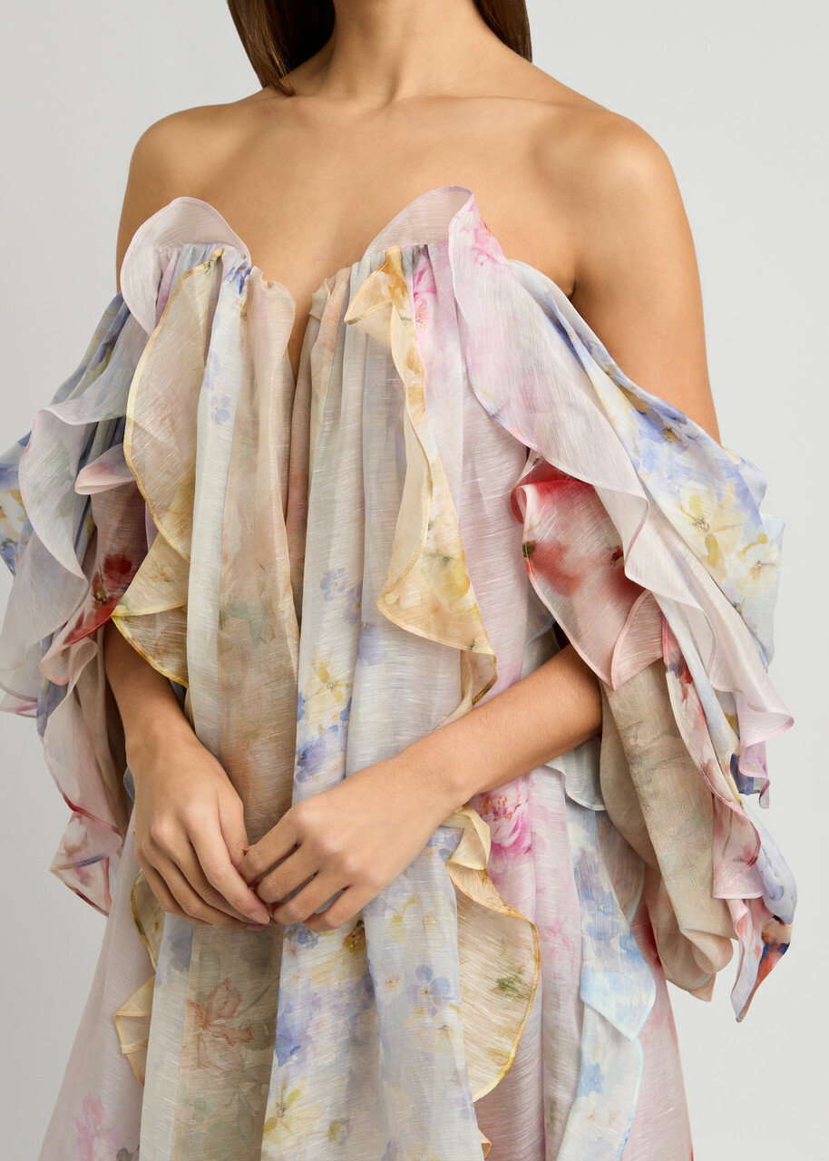 Zimmermann Crush Strapless Floral-print Linen-blend Dress