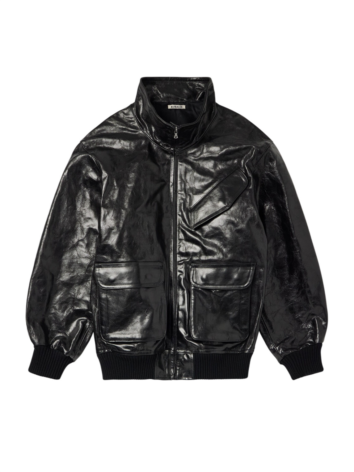 AURALEE Brown Heavy Lamb Leather Zip Jacket Auralee