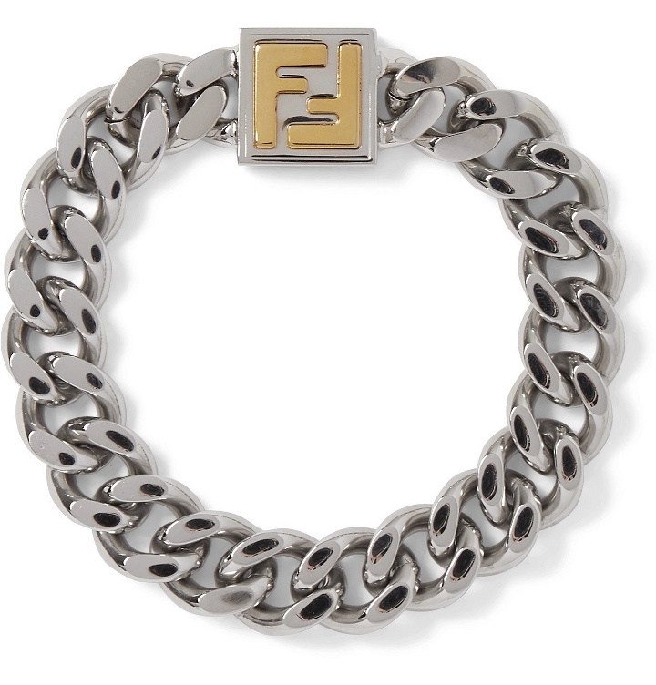 Photo: Fendi - Logo-Embossed Palladium-Plated and Gold-Tone Bracelet - Silver