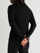 Moncler - Leather-Trimmed Ribbed Virgin Wool Cardigan - Black