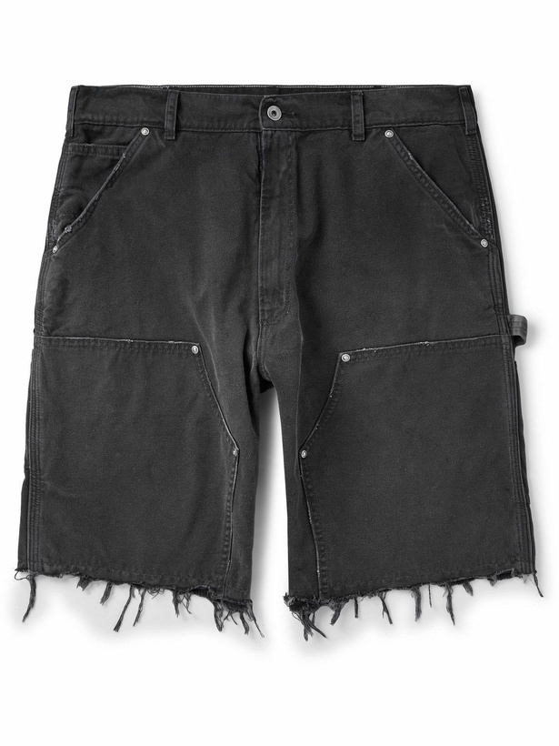 Photo: Maison Margiela - Straight-Leg Panelled Frayed Cotton-Canvas Shorts - Black