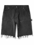 Maison Margiela - Straight-Leg Panelled Frayed Cotton-Canvas Shorts - Black