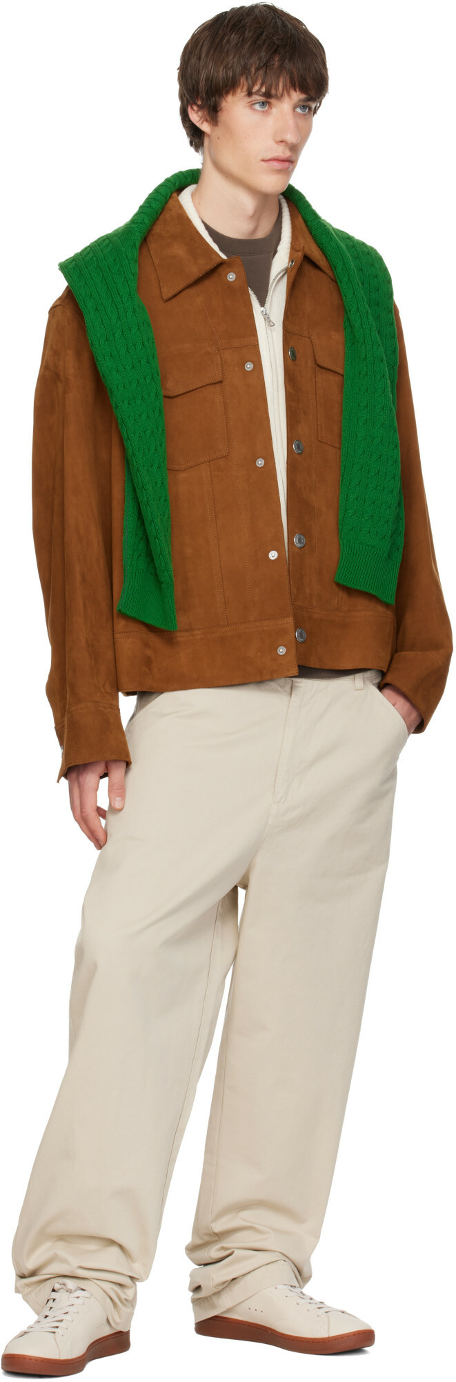 AMI Paris Tan Leather Trucker Jacket