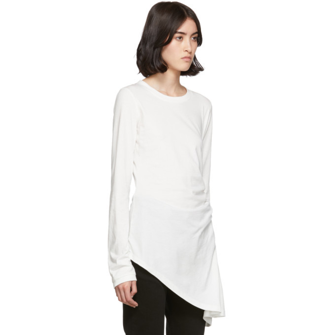 MM6 Maison Margiela White Asymmetric Long Sleeve T-Shirt MM6