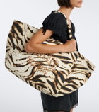 Ganni Large zebra-print canvas tote bag