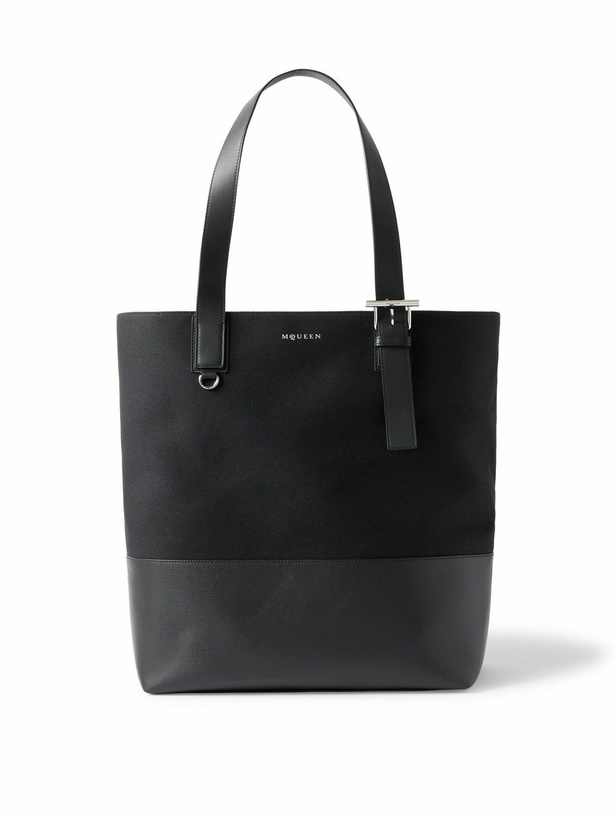 Photo: McQueen - T-Bar Leather-Trimmed Twill Tote Bag