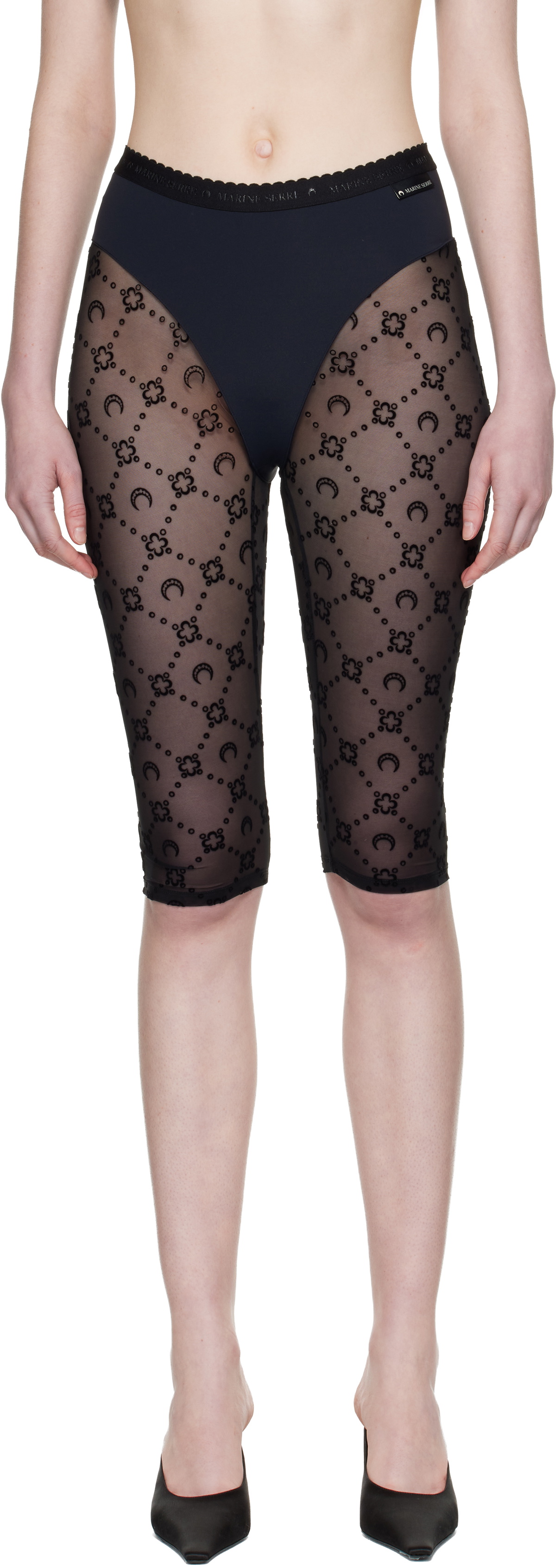 Marine Serre Black Moonogram Mesh Flock Capri Leggings