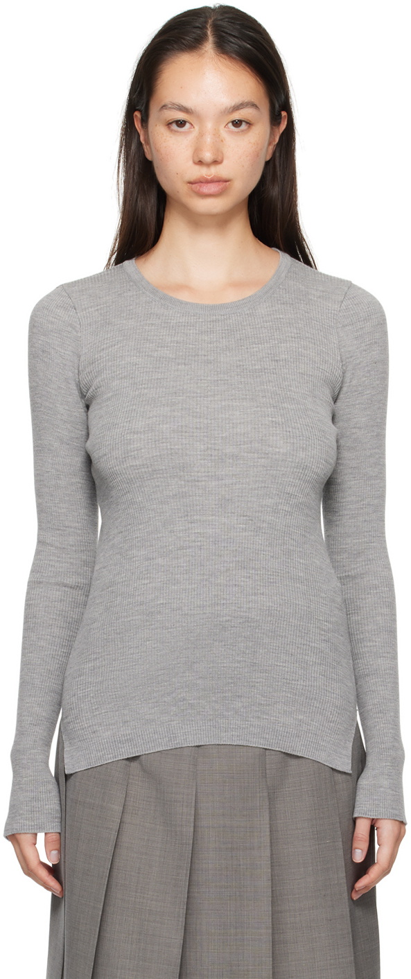 AURALEE: Gray Super Fine Wool High Gauge Rib Knit Sweater | SSENSE