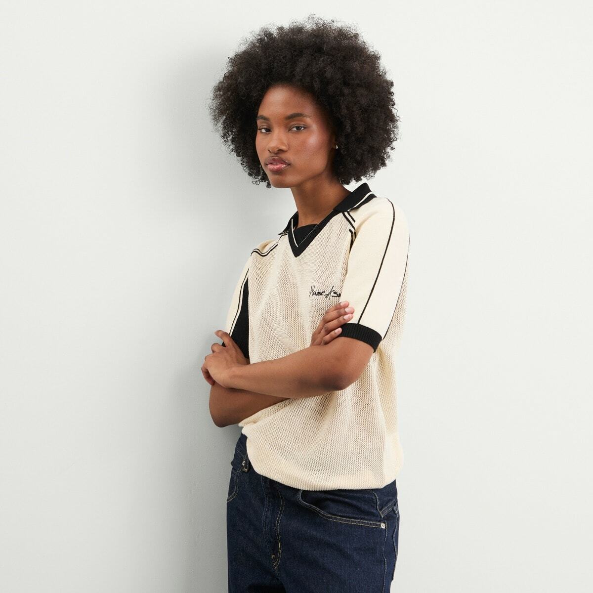House Of Sunny Women's Keepers Knit Polo in Oat